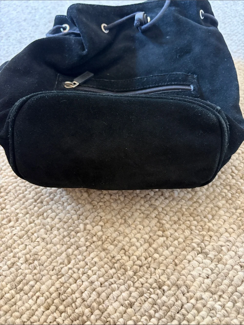 UGG Black Suede Backpack with Black Shearling Flap